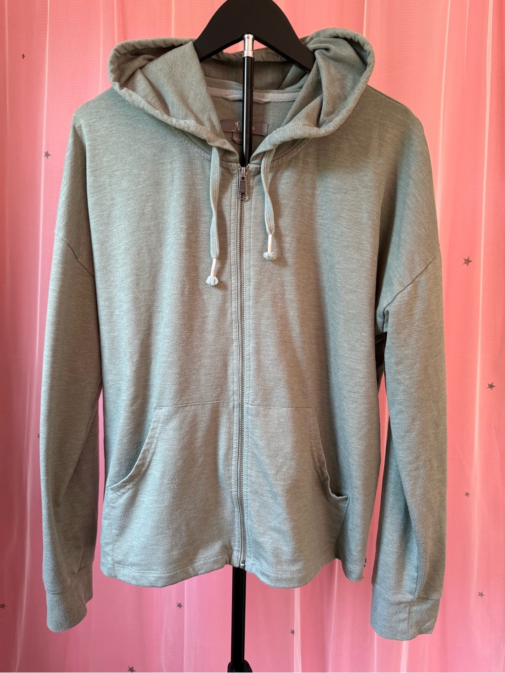 Sage Green Zip-Up Hoodie with Drawstring & Pockets Women’s Size L